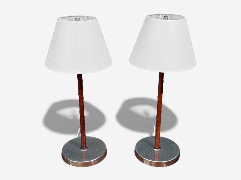 Bergboms, Table Lamps, Leather, Nickel Plated, Sweden, 1960s - 2