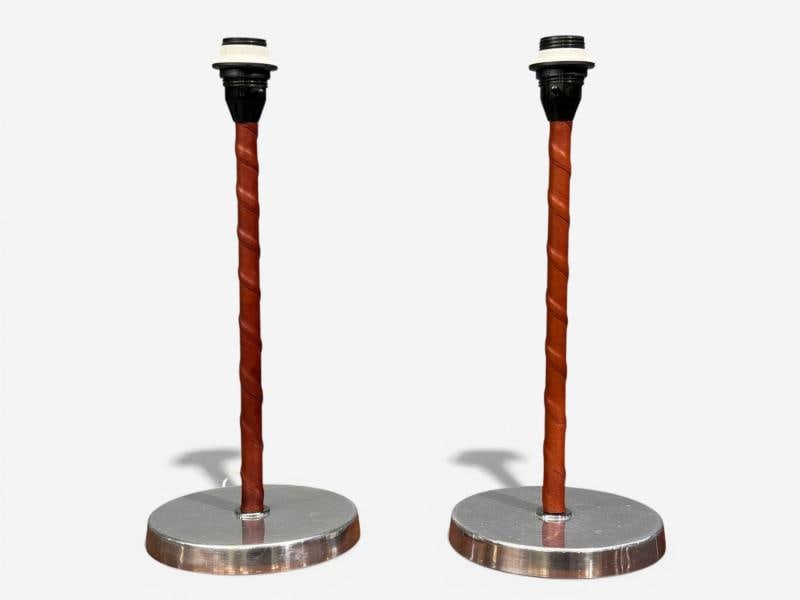 Bergboms, Table Lamps, Leather, Nickel Plated, Sweden, 1960s - 4