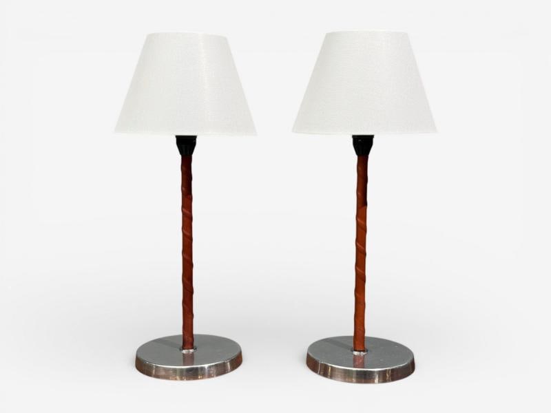 Bergboms, Table Lamps, Leather, Nickel Plated, Sweden, 1960s - 9