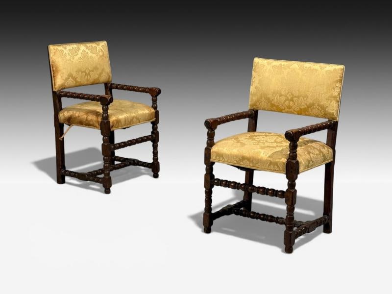 Louis XIII, Barley Twist Occasional Chairs, Fabric, Cherry, France, 17th c. - 2