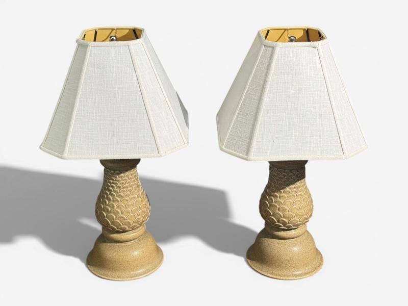 Kaisa Essén, Table Lamps, Beige Stoneware, Sweden, 1980s - 2