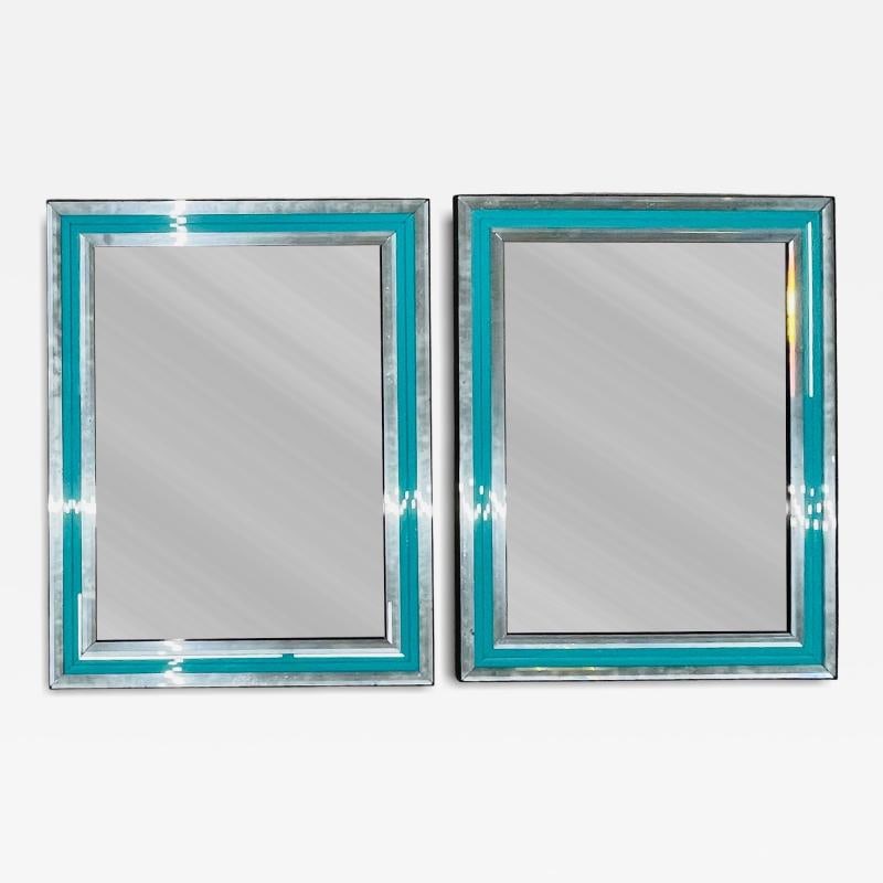 Pair of Art Deco Wall, Mantle or Console Mirrors with Turquoise Beveled Frames (1 of 9)