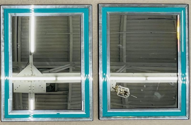 Pair of Art Deco Wall, Mantle or Console Mirrors with Turquoise Beveled Frames - 9