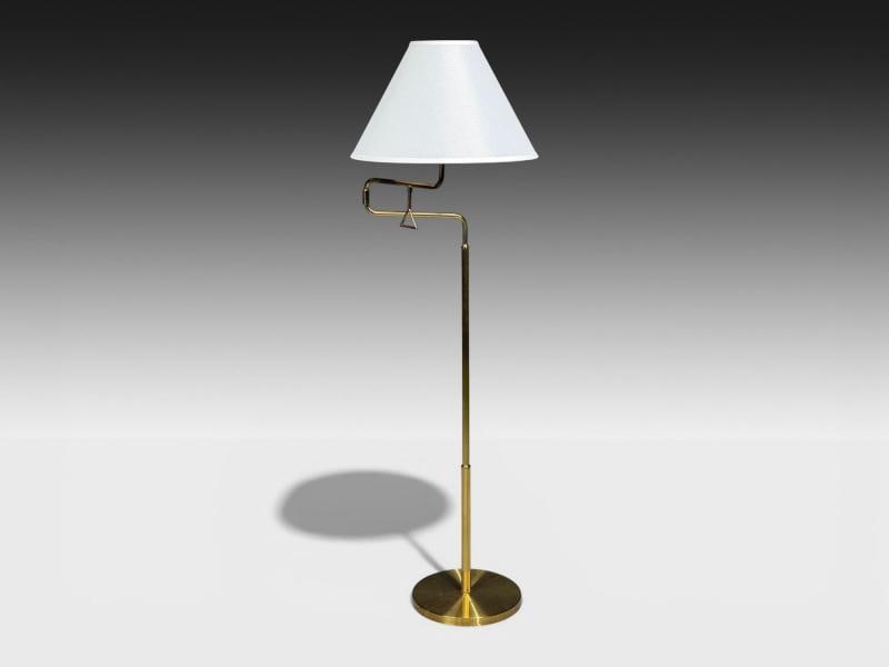 Armaturhantverk Göteborg, Articulating Floor Lamp, Brass, Fabric, Sweden, 1960s - 2