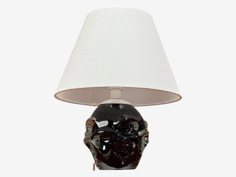 Kosta, Small Table Lamp, Black Glass, Sweden, 1950s - 2