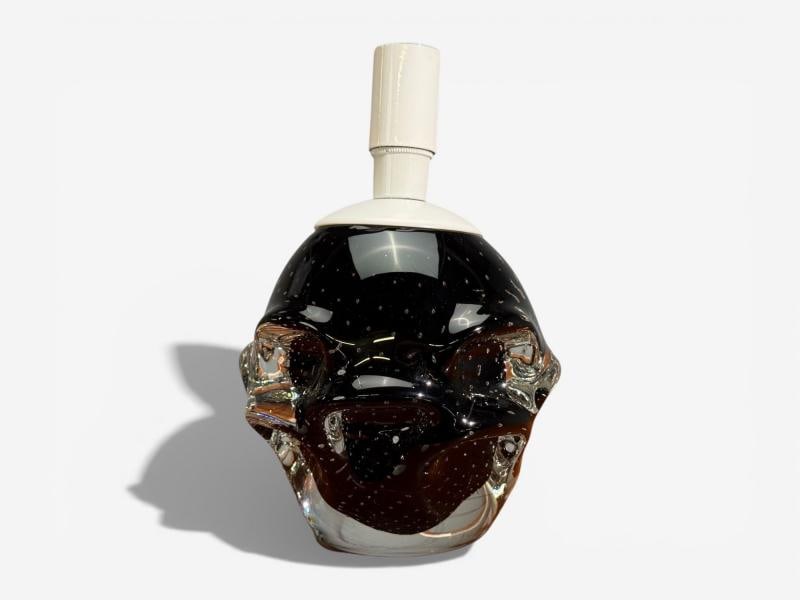 Kosta, Small Table Lamp, Black Glass, Sweden, 1950s - 4