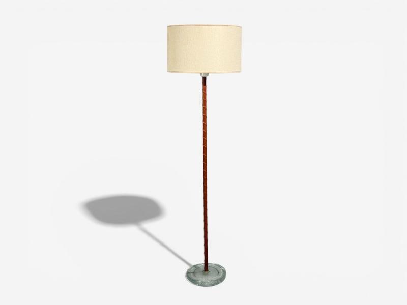 Falkenbergs Belysning, Floor Lamp, Leather, Glass, Sweden, 1960s - 2