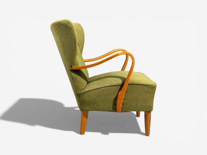 Swedish Modern, Lounge Chairs, Elm, Green Fabric, Sweden, 1930s - 6