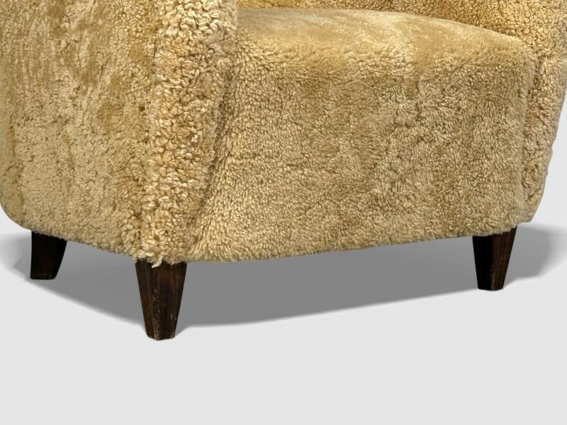 Swedish Modern, Organic Lounge Chairs, Shearling, Wood, Sweden, 1940s - 10