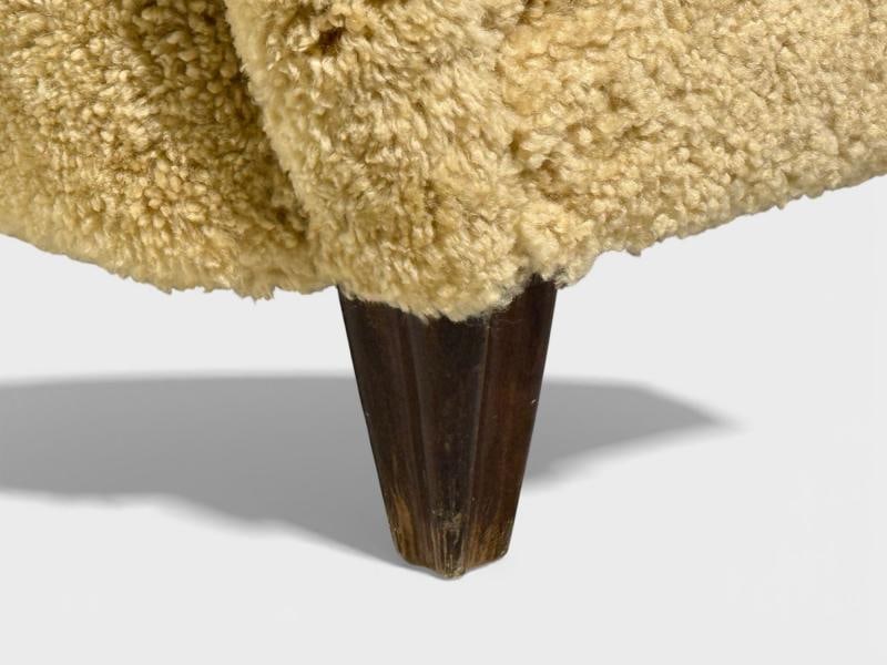 Swedish Modern, Organic Lounge Chairs, Shearling, Wood, Sweden, 1940s - 11