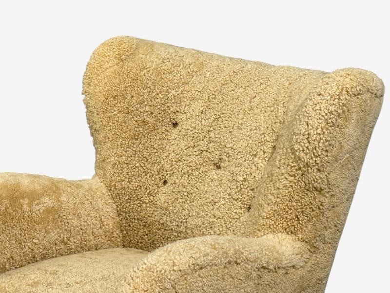 Swedish Modern, Organic Lounge Chairs, Shearling, Wood, Sweden, 1940s - 8