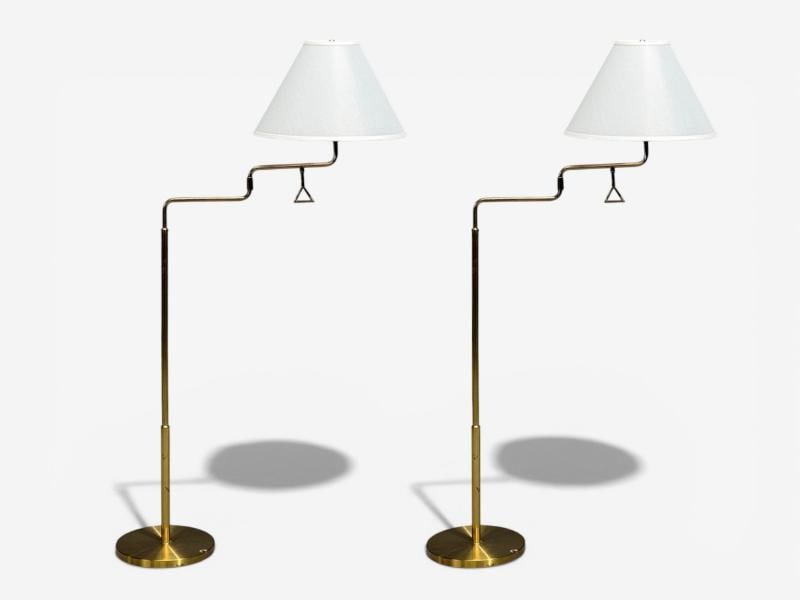 Armaturhantverk Göteborg, Articulating Floor Lamps, Brass, Fabric, Sweden, 1960s - 4