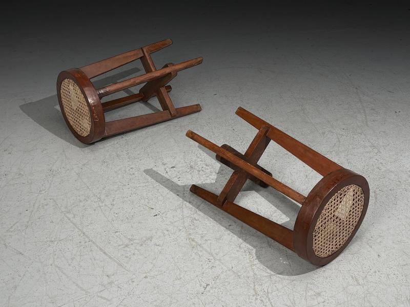 Pierre Jeanneret, Stools, Cane, Teak, Chandigarh, India c. 1960s - 4