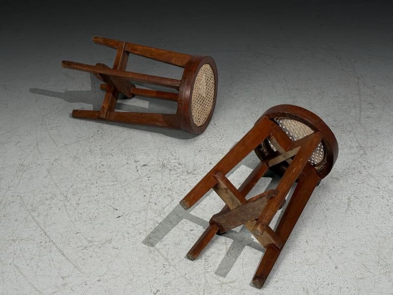 Pierre Jeanneret, Stools, Cane, Teak, Chandigarh, India c. 1960s - 5