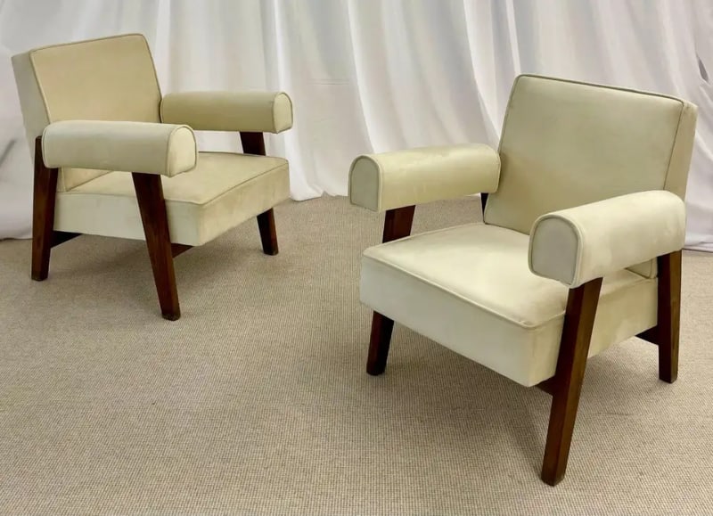 Authentic Pierre Jeanneret Upholstered Bridge Sofa/Chair Set, Mid-Century Modern - 6