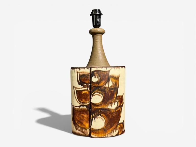 BJ Keramik, Large Table Lamp, Brown Stoneware, Denmark, 1960's - 6
