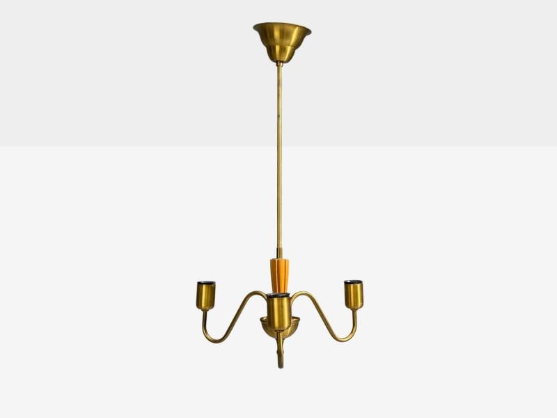 Swedish Modern, Pendant Light, Brass, Wood, Sweden, 1940s - 10