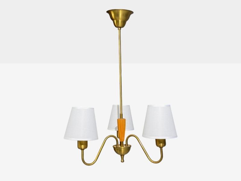 Swedish Modern, Pendant Light, Brass, Wood, Sweden, 1940s - 3