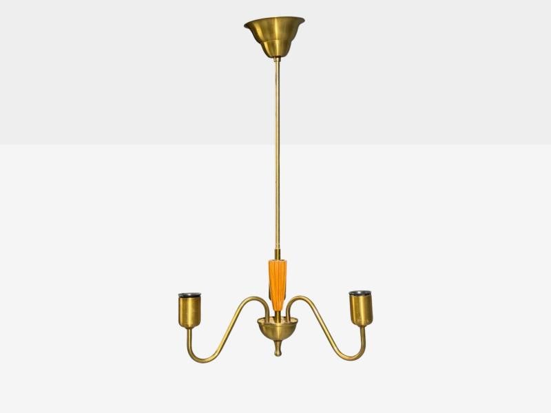 Swedish Modern, Pendant Light, Brass, Wood, Sweden, 1940s - 9