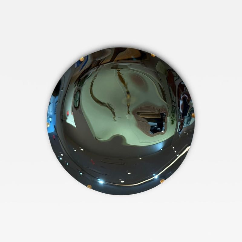 Contemporary, Modern Space Age Wall Mirror, Blue Concave Glass, Brass: Title: Contemporary, Modern Space Age Wall Mirror, Blue Concave Glass, Brass Description: Contemporary, Modern Space Age Wall Mirror, Blue Concave Glass, Brass A modern space age wall mirror featuring