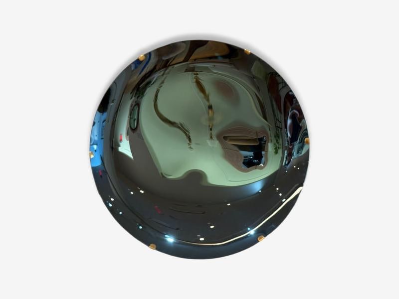 Contemporary, Modern Space Age Wall Mirror, Blue Concave Glass, Brass - 2