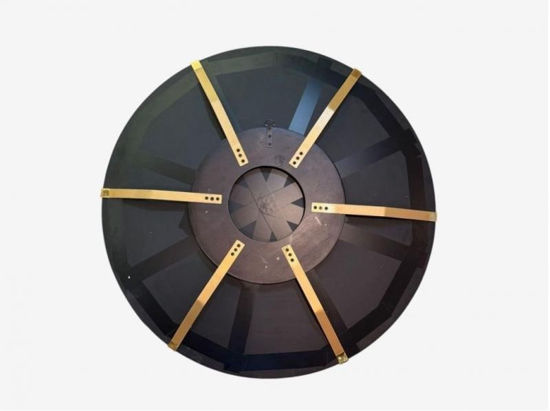 Contemporary, Modern Space Age Wall Mirror, Blue Concave Glass, Brass - 7