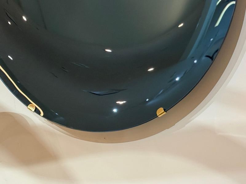 Contemporary, Modern Space Age Wall Mirror, Blue Concave Glass, Brass - 8