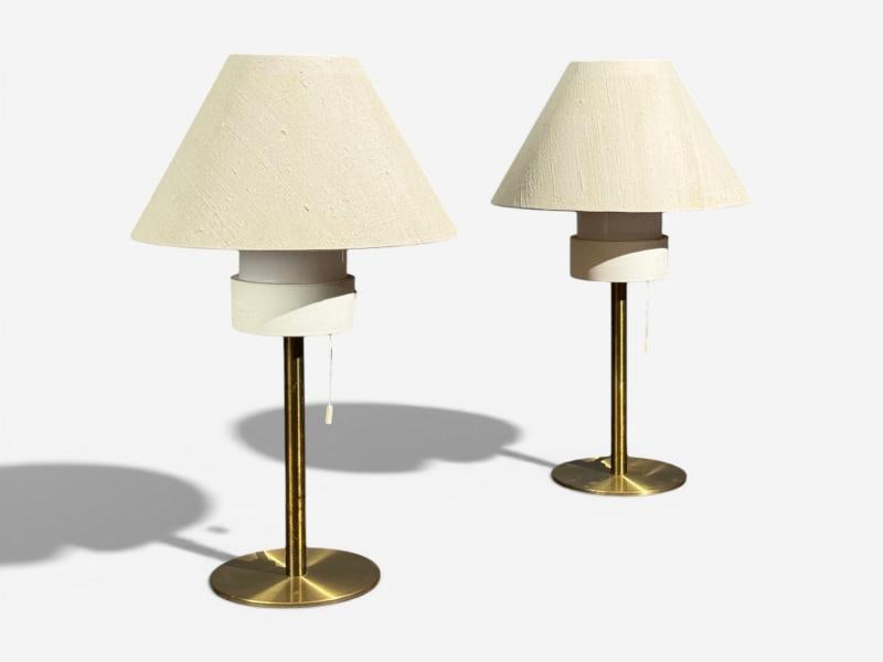 Luxus, Table Lamps, Brass, Fabric, Sweden, 1960s - 2
