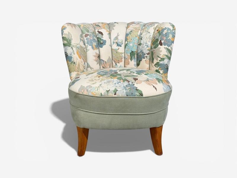 Swedish Modern, Lounge Chair, Floral Fabric, Beech, Sweden, 1950s - 2