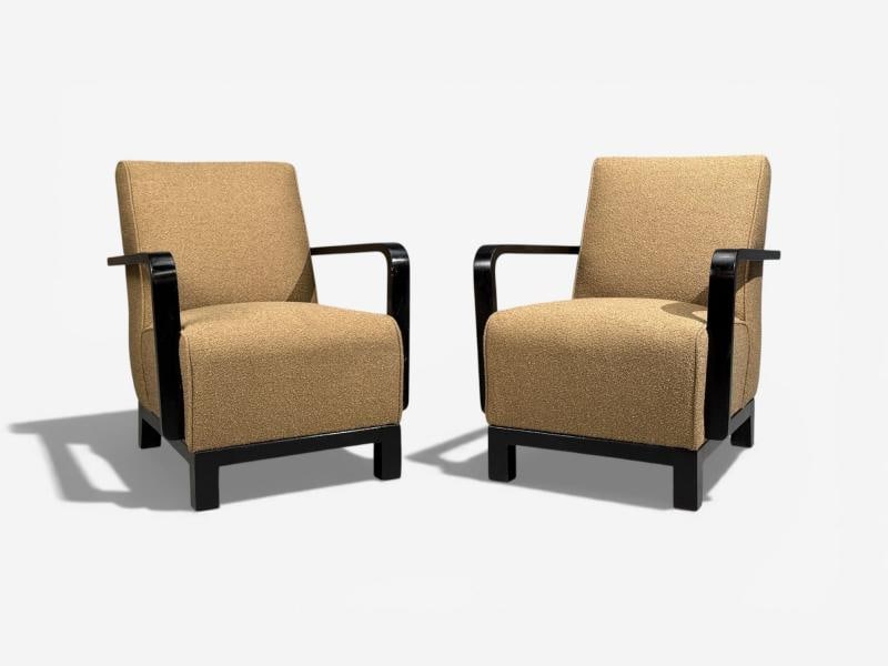 Swedish Art Deco, Lounge Chairs, Ebonized Bentwood, Boucle, Sweden, 1940s - 4