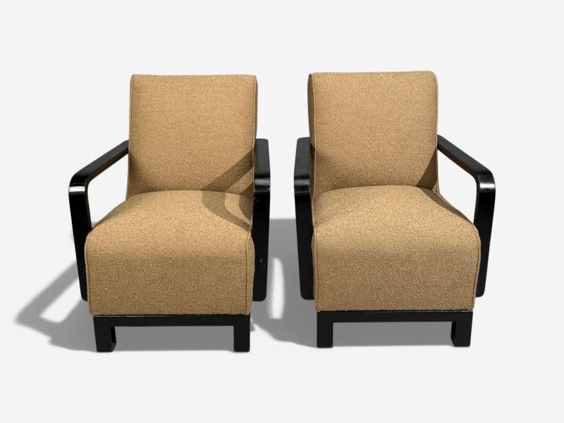 Swedish Art Deco, Lounge Chairs, Ebonized Bentwood, Boucle, Sweden, 1940s - 5