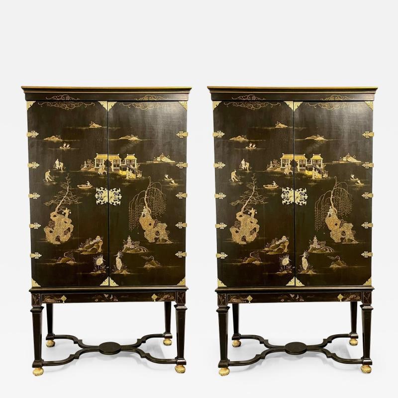 Pair of Chinese Griswold Cabinets, Armoire's, Dessin Fournir, Chinoiserie: Title: Pair of Chinese Griswold Cabinets, Armoire's, Dessin Fournir, Chinoiserie Description: Pair of Monumental Chinese Griswold Cabinets, Linen Press or Armoires by Dessin Fournir, Chinoiserie These