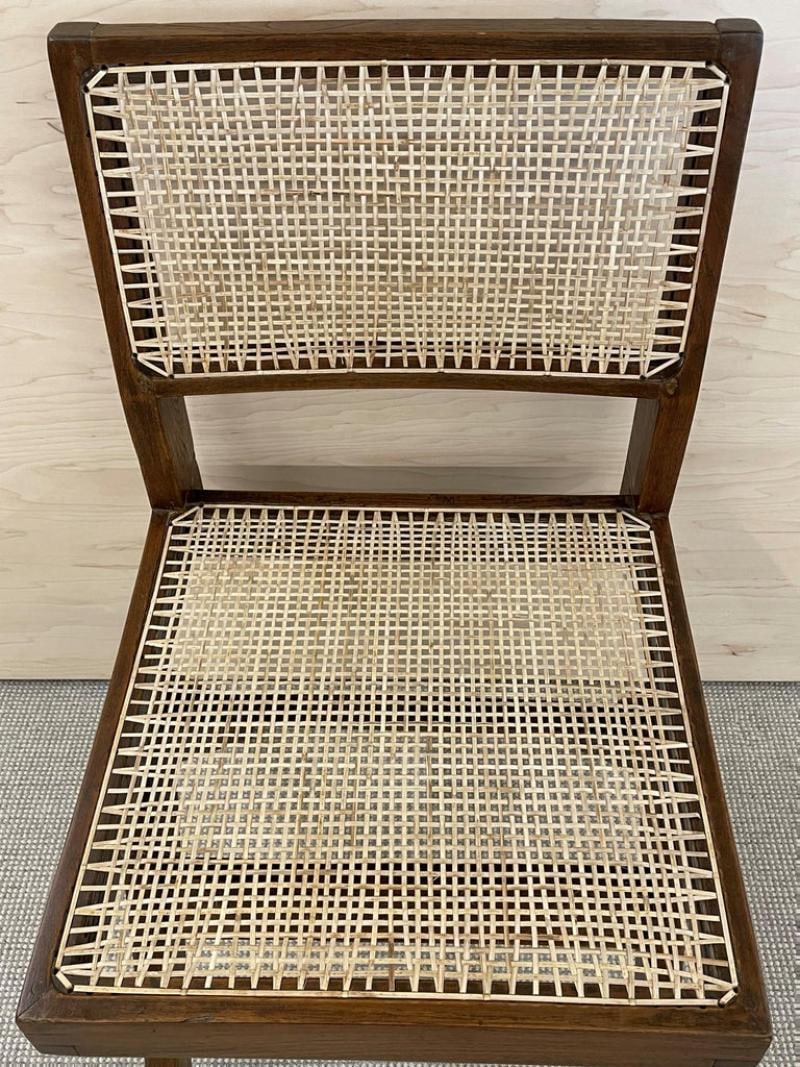 Set of Ten Pierre Jeanneret Hand Cane Chairs, Teak, Cane - 11