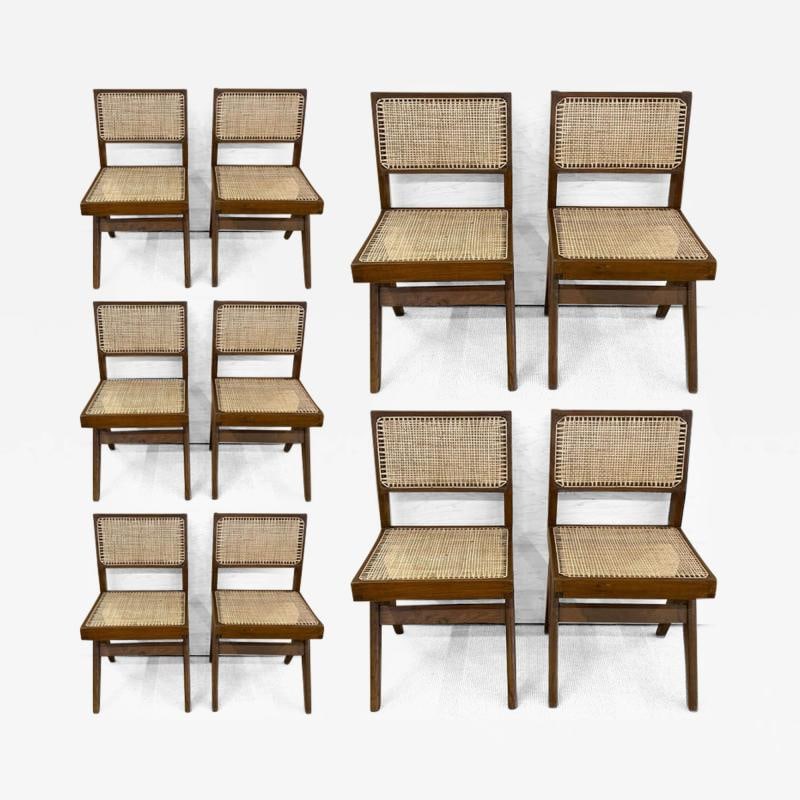 Set of Ten Pierre Jeanneret Hand Cane Chairs, Teak, Cane (1 of 12)