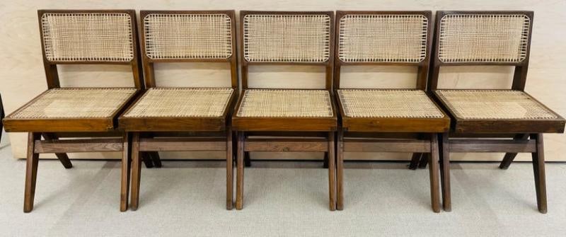 Set of Ten Pierre Jeanneret Hand Cane Chairs, Teak, Cane - 2