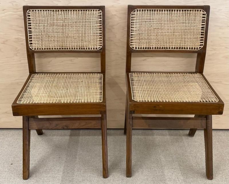 Set of Ten Pierre Jeanneret Hand Cane Chairs, Teak, Cane - 9