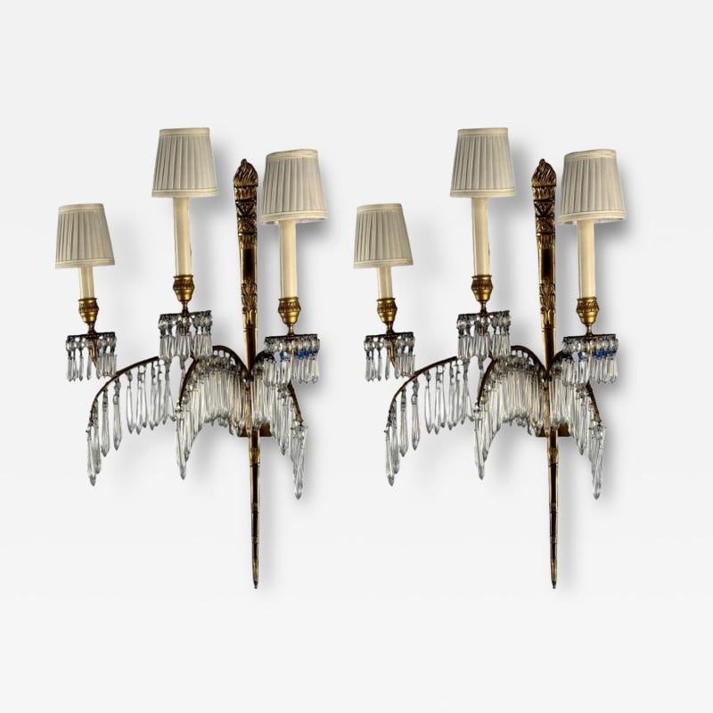 Maison Jansen, Feather Form Wall Sconces, Crystal, Bronze, France, 1940s (1 of 12)