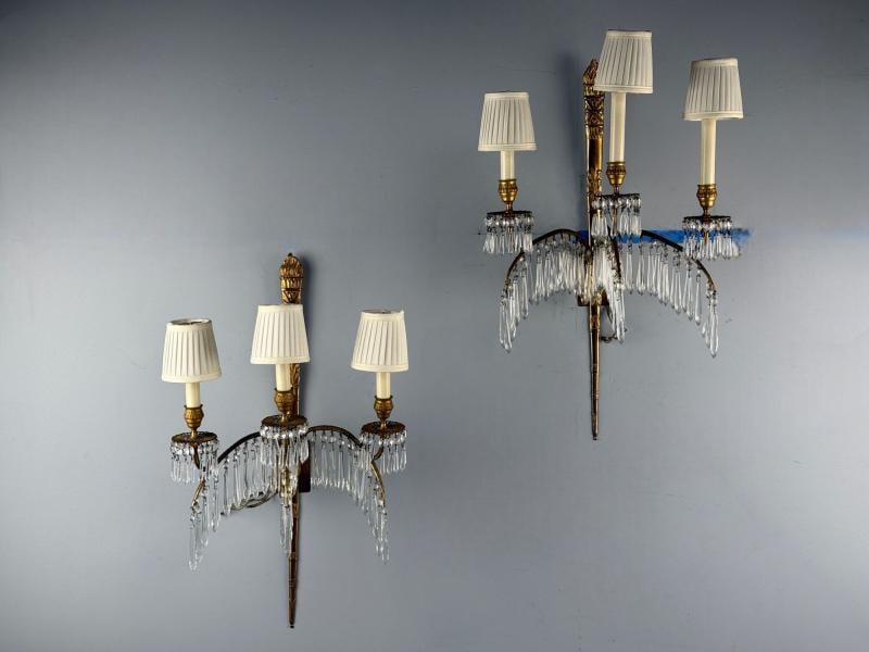 Maison Jansen, Feather Form Wall Sconces, Crystal, Bronze, France, 1940s - 2