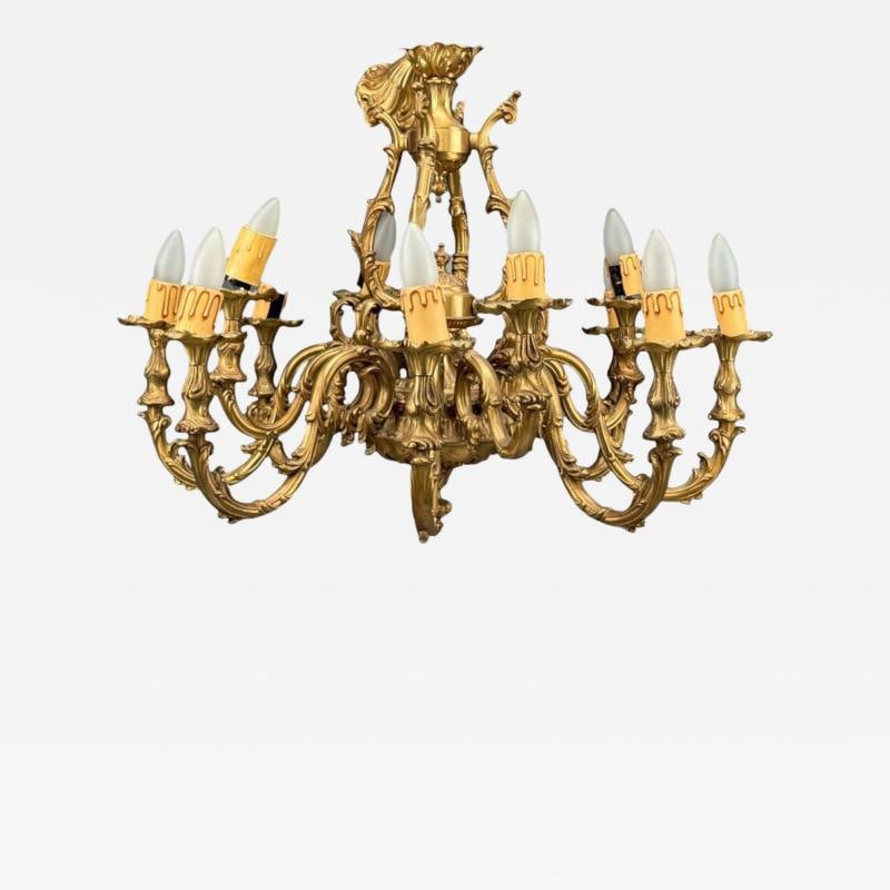 Baroque, Scroll Form Chandelier, Dore Bronze, France, 19th/20th Century: Title: Baroque, Scroll Form Chandelier, Dore Bronze, France, 19th/20th Century Description: Baroque, Scroll Form Chandelier, Dore Bronze, France, 19th/ 20th Century A finely cast solid bronze chandeli
