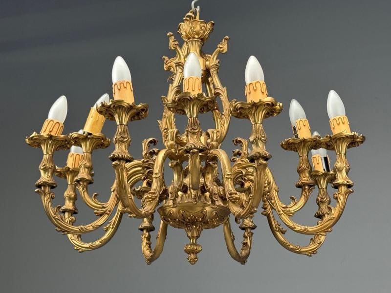 Baroque, Scroll Form Chandelier, Dore Bronze, France, 19th/20th Century - 4