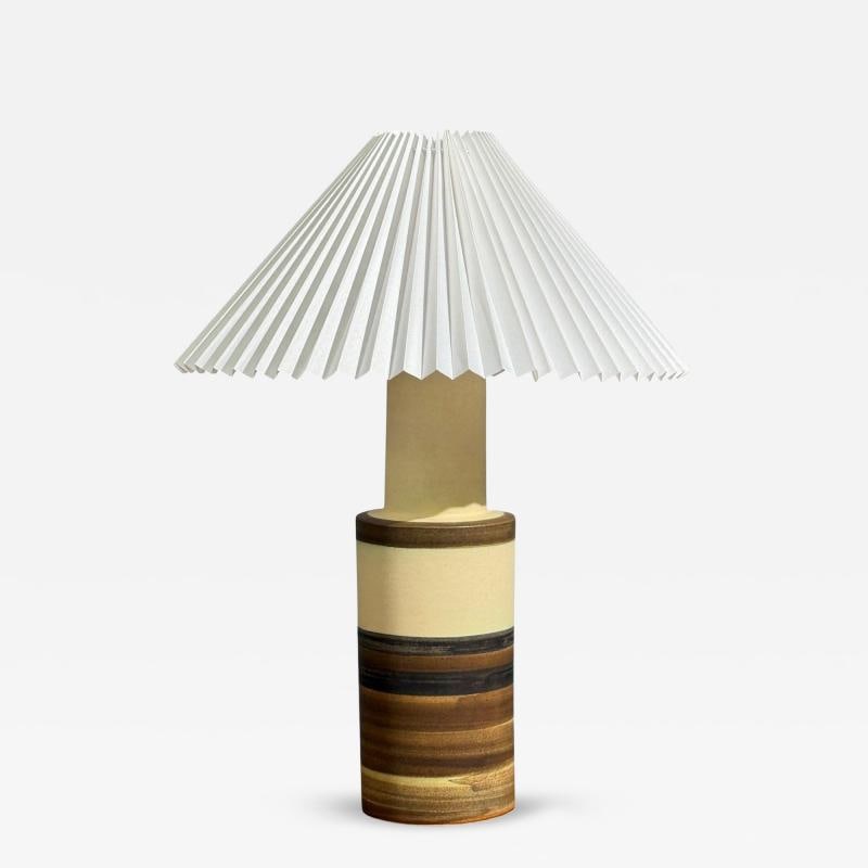 Eriksen Keramik, Large Table Lamp, Beige Stoneware, Denmark, 1970s (1 of 11)