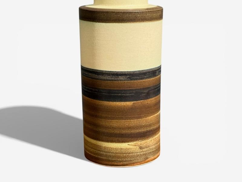 Eriksen Keramik, Large Table Lamp, Beige Stoneware, Denmark, 1970s - 7