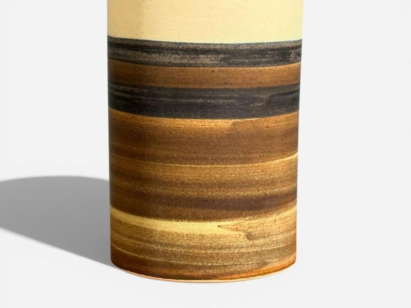 Eriksen Keramik, Large Table Lamp, Beige Stoneware, Denmark, 1970s - 9
