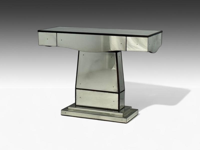 Art Deco Style, Mirrored Console Tables, Painted Wood, Distressed Glass - 3