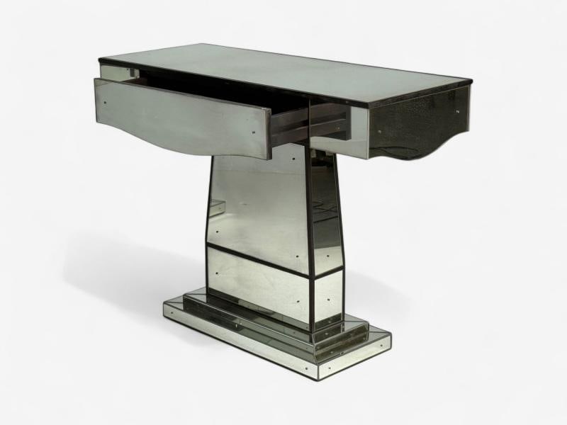 Art Deco Style, Mirrored Console Tables, Painted Wood, Distressed Glass - 5