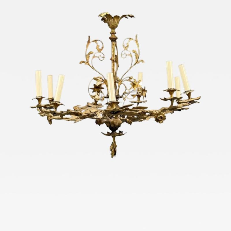 Rococo Style, Leaf and Vine Chandelier, Dore Bronze, Italy, 1920s: Title: Rococo Style, Leaf and Vine Chandelier, Dore Bronze, Italy, 1920s Description: Rococo Style, Leaf and Vine Chandelier, Dore Bronze, Italy, 1920s A finely cast Dore Bronze Chandelier having nine