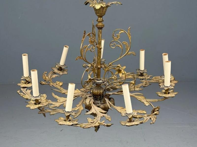 Rococo Style, Leaf and Vine Chandelier, Dore Bronze, Italy, 1920s - 3