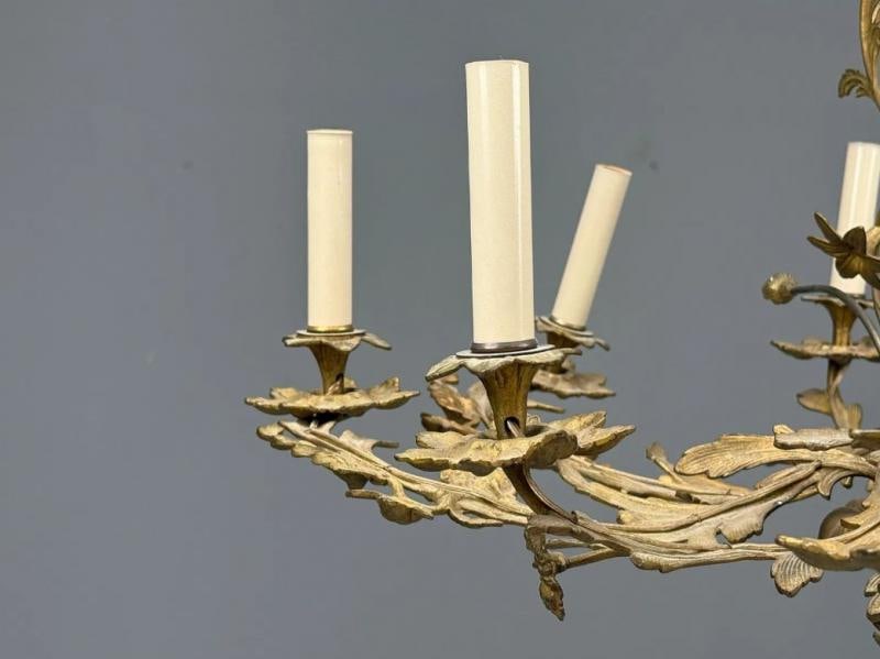 Rococo Style, Leaf and Vine Chandelier, Dore Bronze, Italy, 1920s - 6