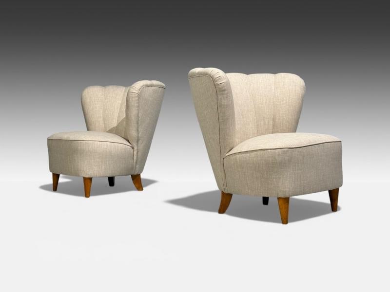 Carl-Johan Boman, Settee, Beige Linen, Wood, Finland, 1950s - 10