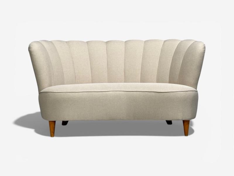 Carl-Johan Boman, Settee, Beige Linen, Wood, Finland, 1950s - 2
